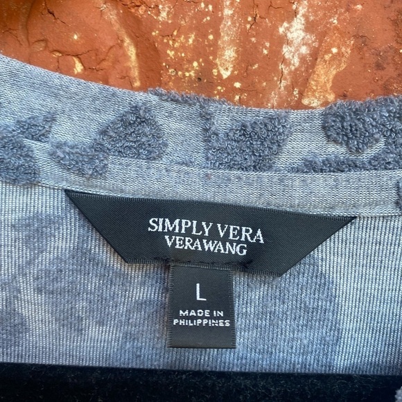 Simply Vera Wang Womens Large Gray Floral Terry Knit Sweater Tie Sleeves - Picture 6 of 10